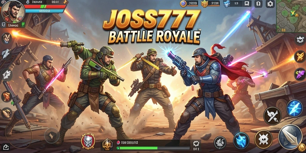 Screenshot menunjukkan intensitas pertarungan dalam JOSS777 di arena Battle Royale.