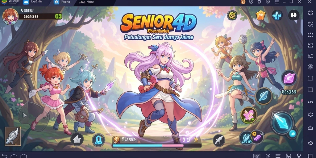 Screenshot gameplay SENIOR4D yang menampilkan aksi seru dan karakter anime.