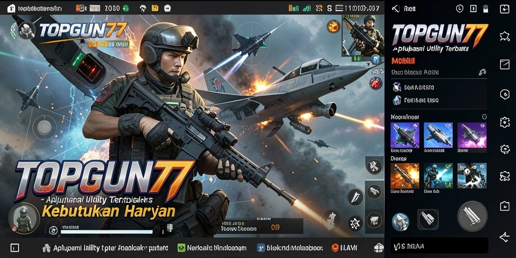 Screenshot utama aplikasi TOPGUN77 menampilkan antarmuka yang user-friendly.