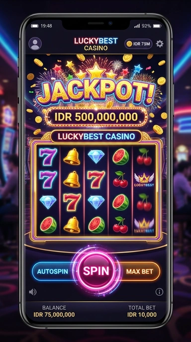Tampilan antarmuka aplikasi luckybest yang menarik.